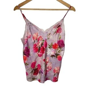 Victorias Secret Floral Print Lace Spaghetti Strap Flowy Tank Top Purple Pink